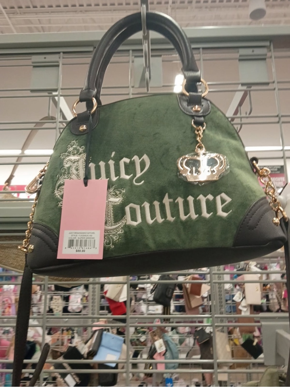 Juicy Couture Renaissance Olive and Black Dome Satchel with Gold Accent Charm